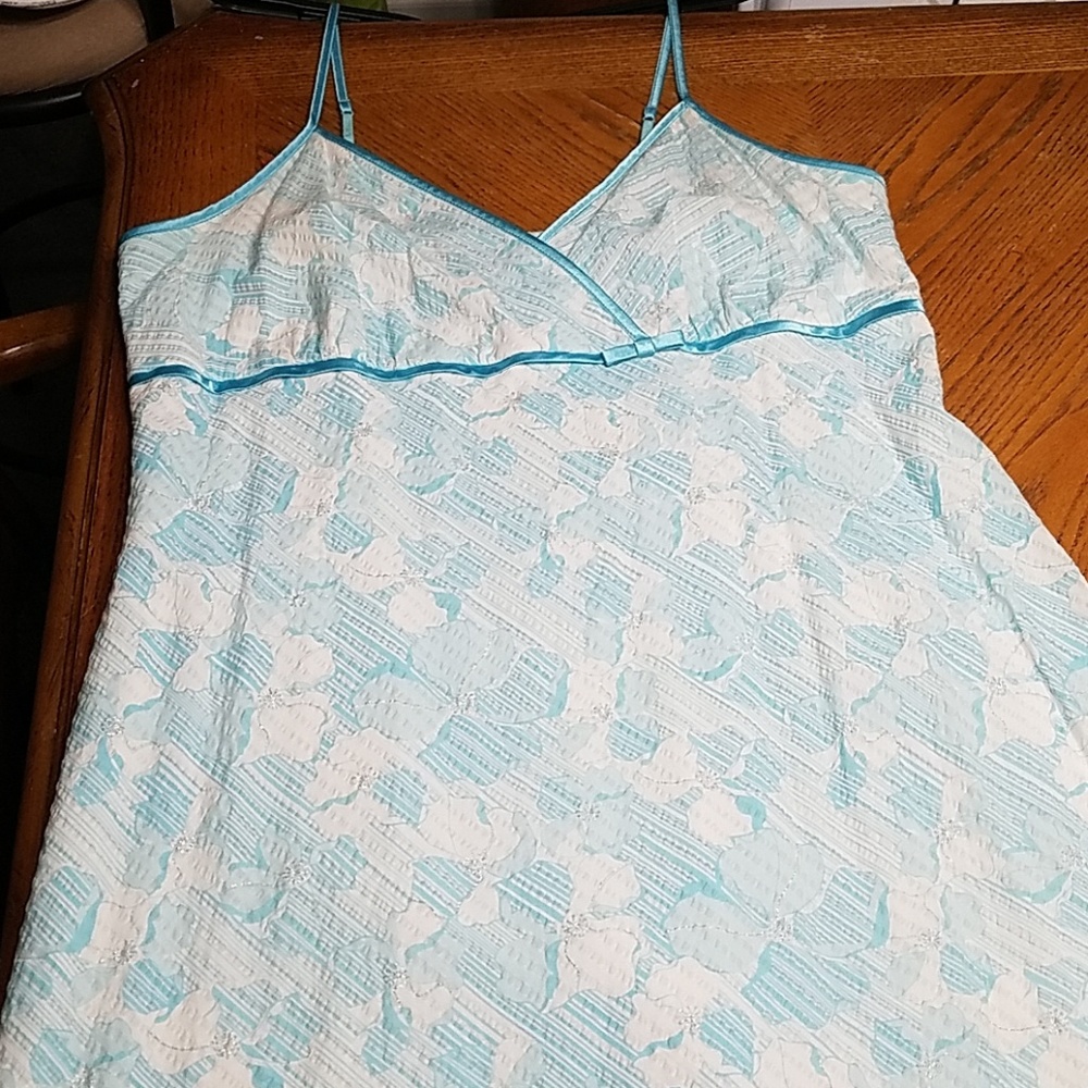 Floral blue white silver summer dress
